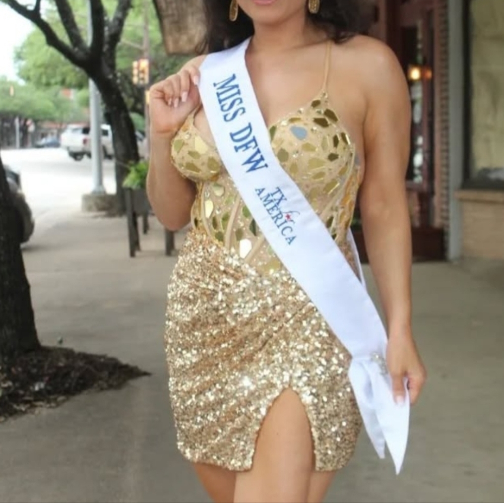 JASZ COUTURE Sequin Dress Gold